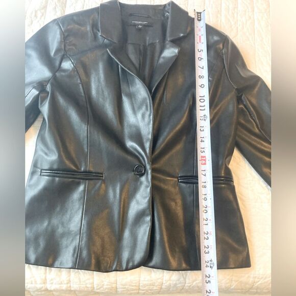Andrew Marc One Button Fitted Vegan Leather Black Classic Blazer Jacket Size L - Picture 6 of 10